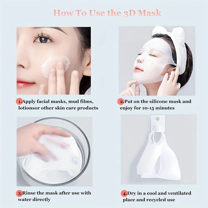 Cubierta de Mascarilla de Silicona | Fijación con Sujeción en las Orejas | Mejora la Absorción de la Esencia e Hidratación | Herramienta Reutilizable para el Cuidado Facial